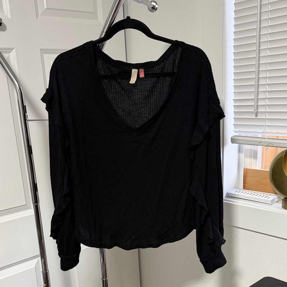 Pilcro Elegant Black Ruffle Sleeve Blouse